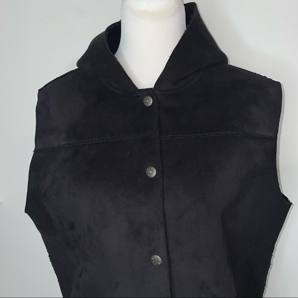 Ralph Lauren Vest Women's L Faux Suede Fleece Lined Hooded Black - Picture 3 of 10